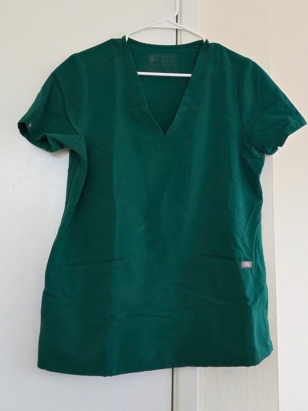 Figs Women's Deep Green V-Neck Short Sleeve Scrub Top
